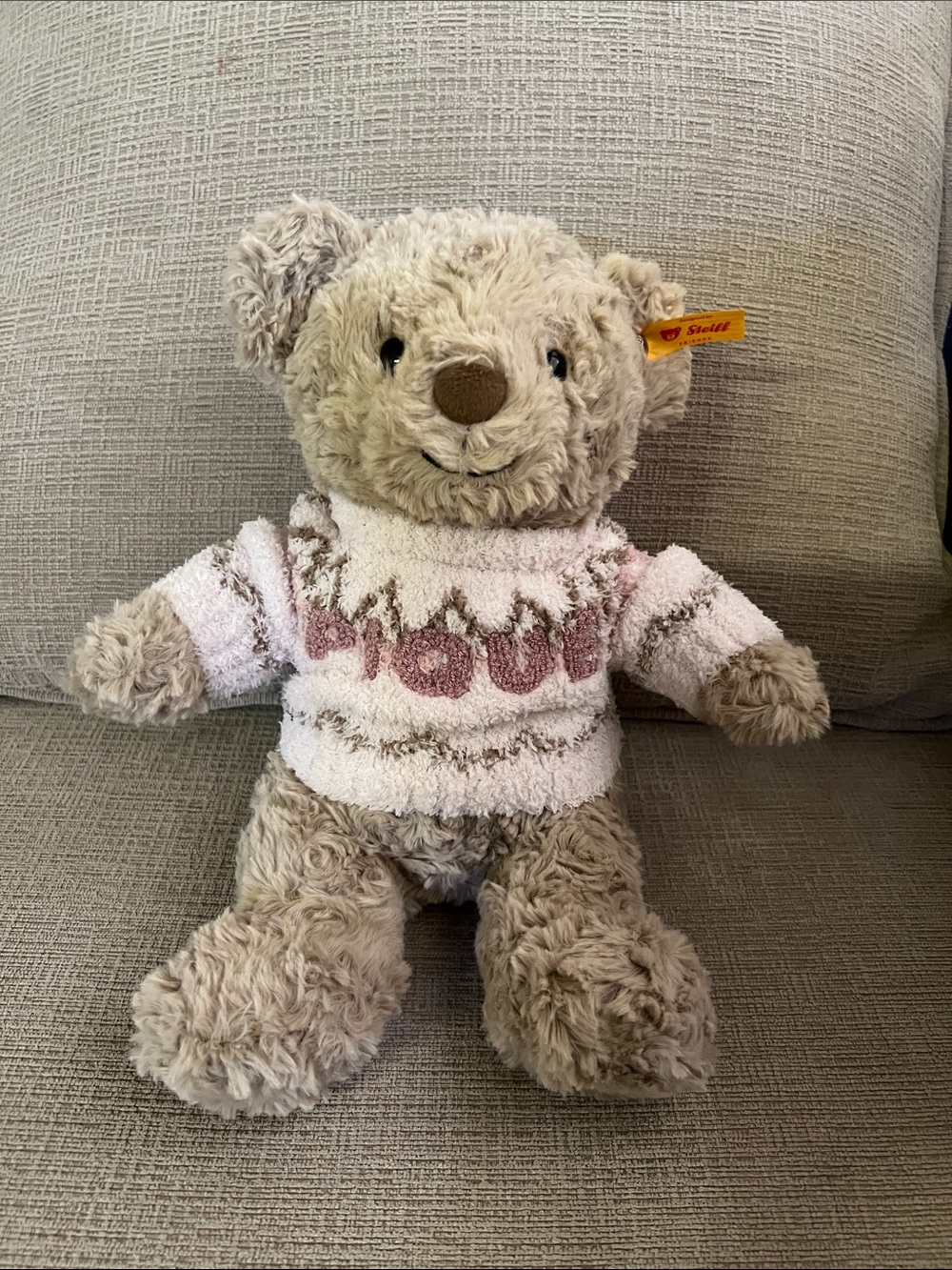 Steiff Beige Plush Jimmy Bear in Cozy Gelato Pique Sweater